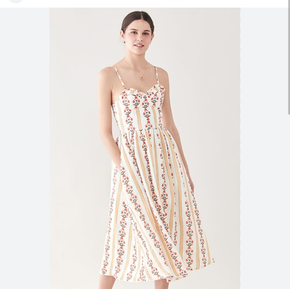 Agua Bendita Cream Floral Midi Dress ACACIA CARMINA Xs